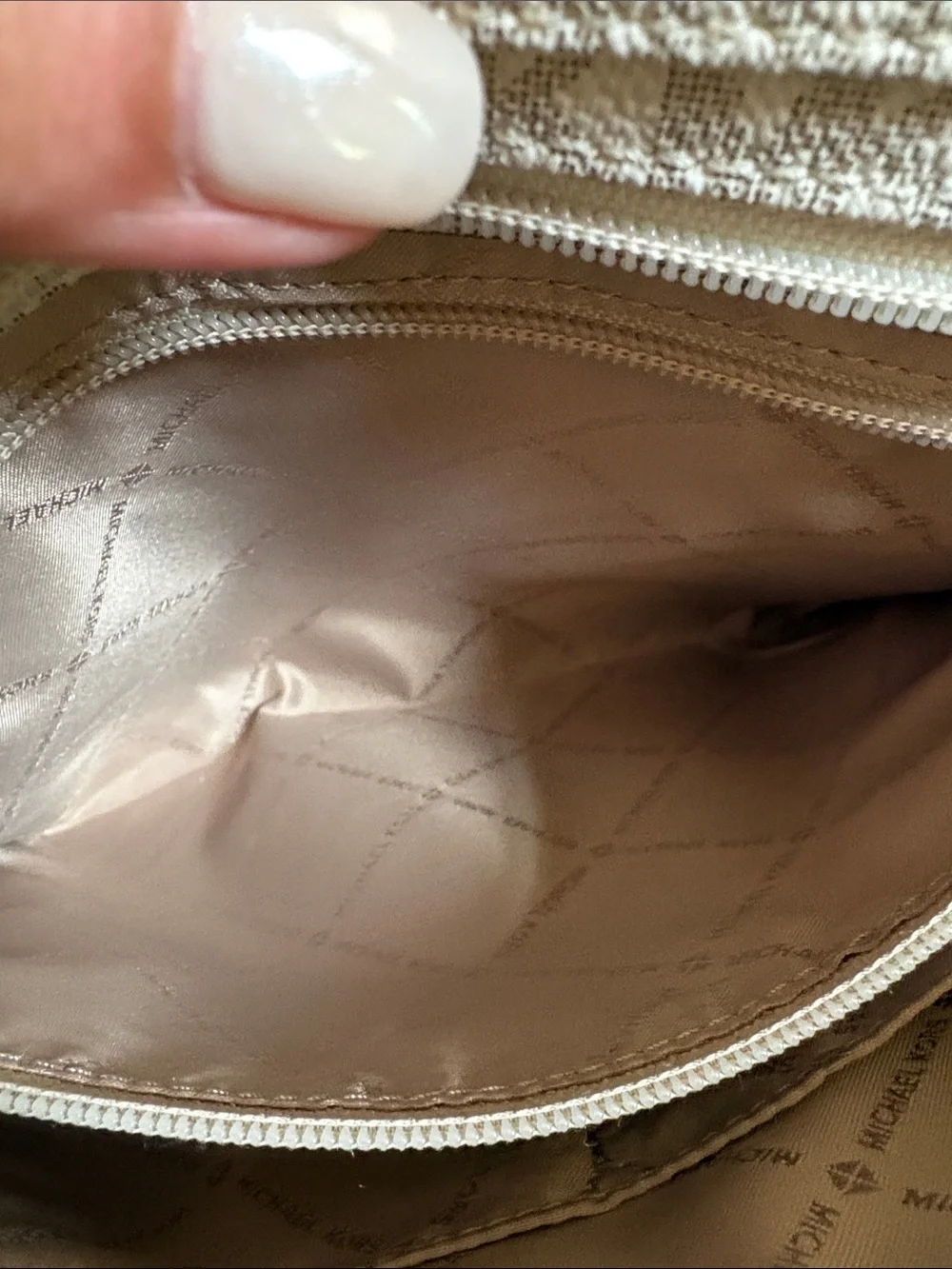 Michael Kors Cream Logo Crossbody with Brown Leather Strap